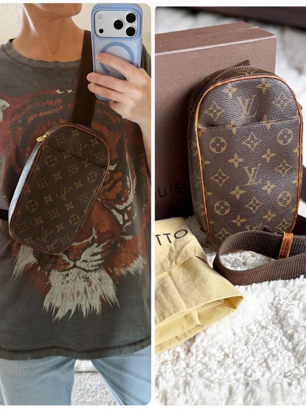 Louis vuitton mens womens monogram sling crossbody pochette gange bag + box - Picture 2 of 16